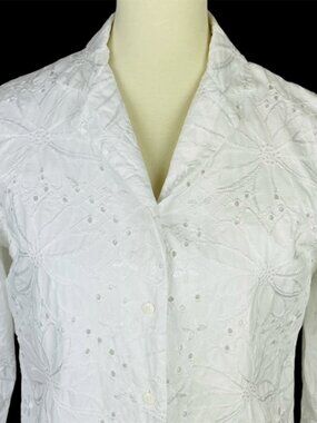 Appleseeds 3/4 Sleeve Top Sz 12 White Floral Eyelet Summer Beach Cottagecore
